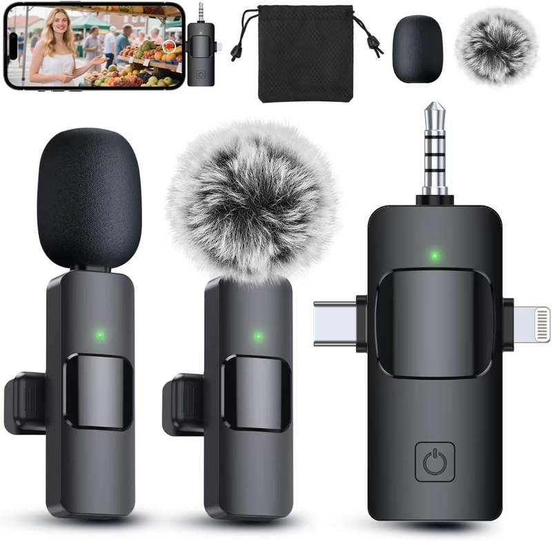 3 in 1 Professional Wireless Lavalier Microphone for Iphone, Android, Camera, Wi10