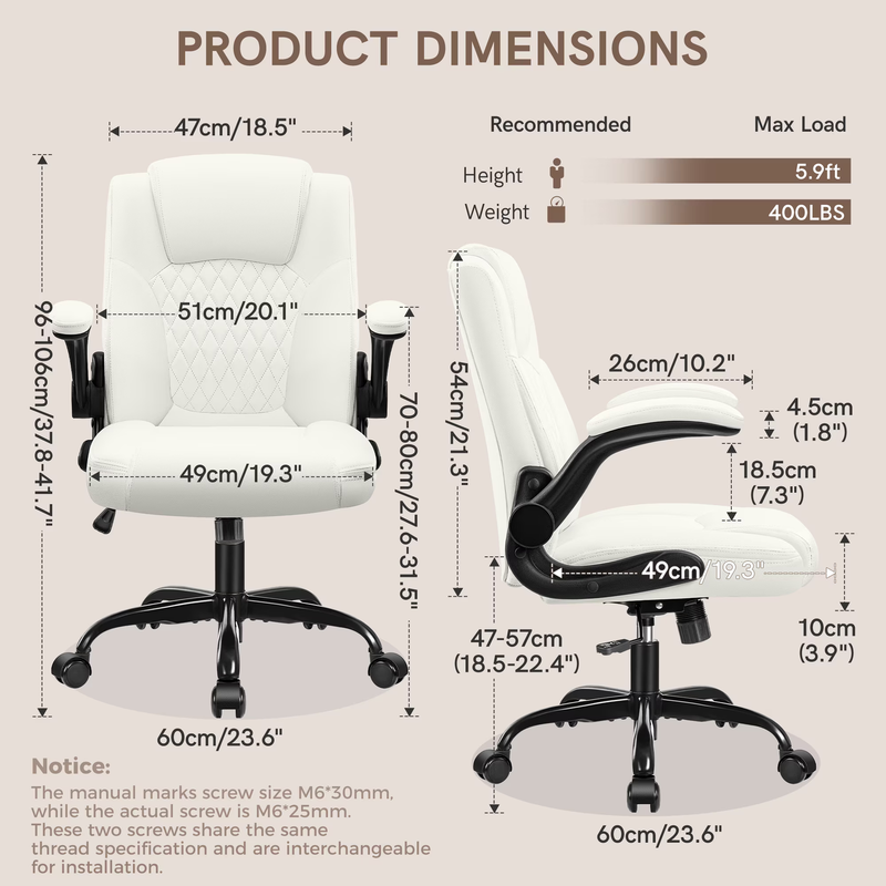 Ergonomic Leather Computer Office Chair 400LB Capacity White1