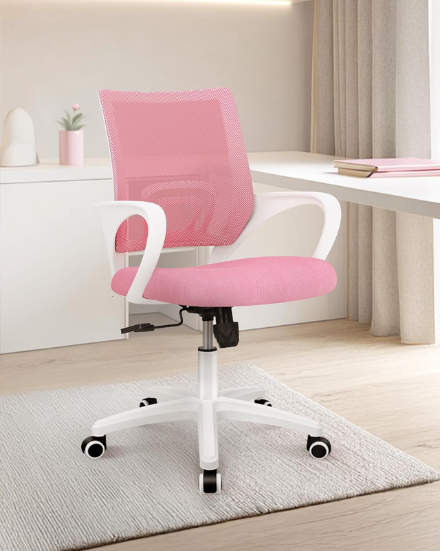 Mesh Office Desk Chair Ergonomic Mid Back Lumbar Support Swivel Pink7