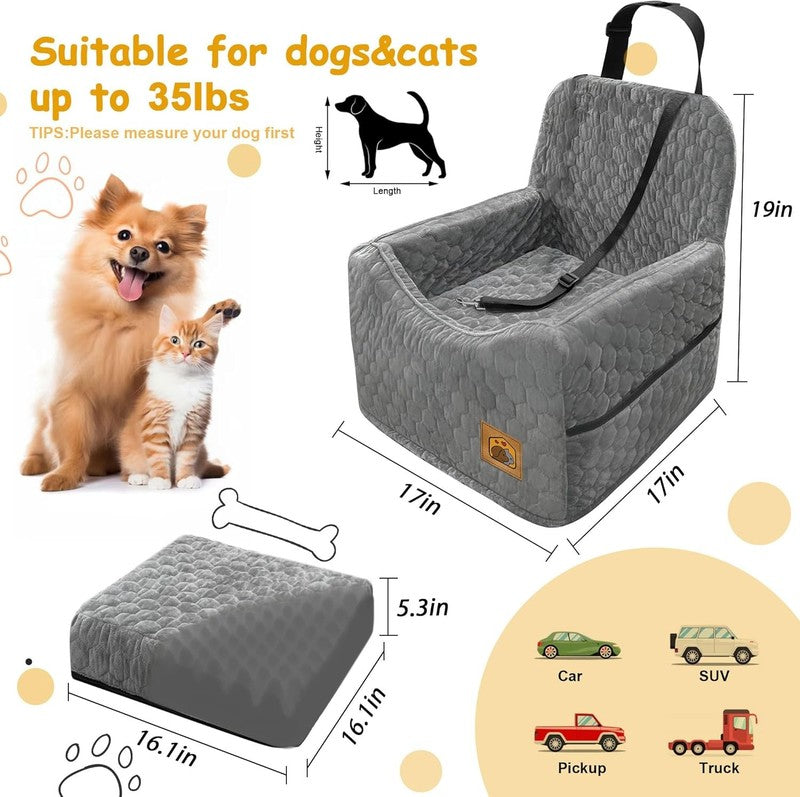 Dog Car Seat Small/Medium Dogs up to 35lbs Memory Foam Washable Cover Gray1