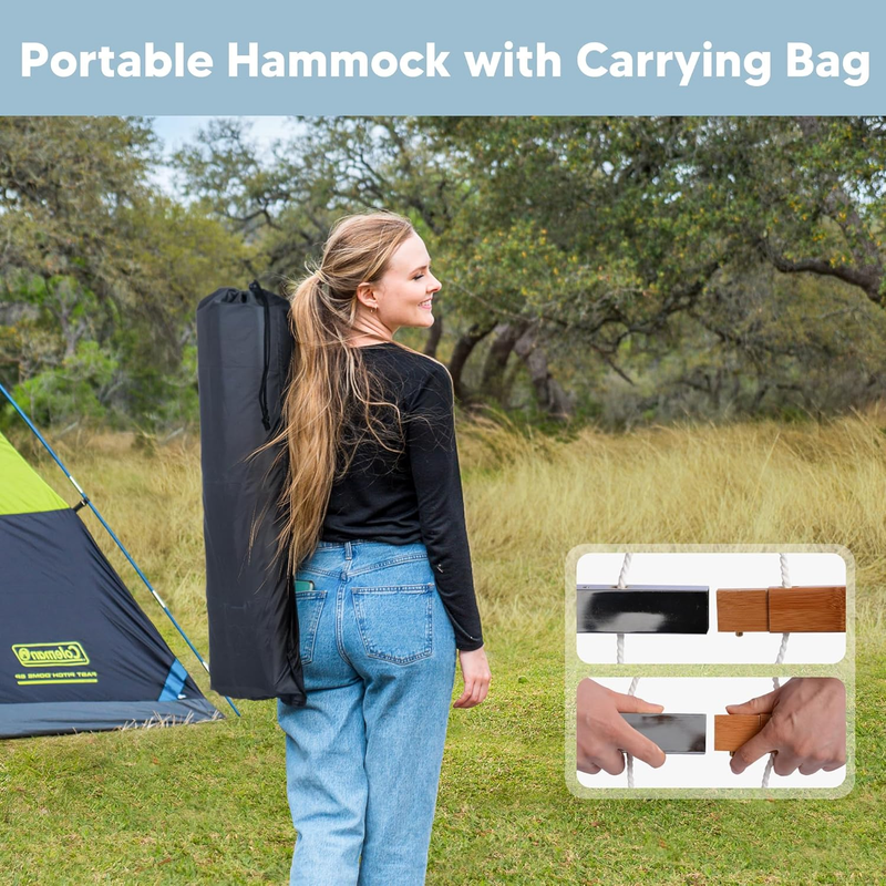 Outdoor Hammock with Stand Double Portable Hammock Yellow Blue Stripe6