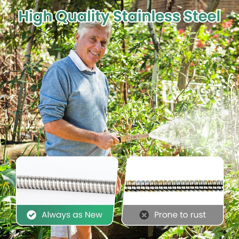Cesun 50Ft Metal Garden Hose, Stainless Steel, No Kink, Lightweight, 5/8"3