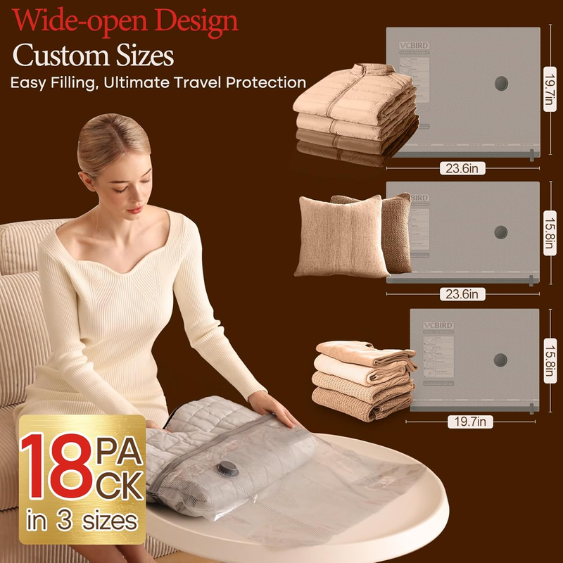 18 Pack Travel Vacuum Bags w/ Rechargeable Air Pump Space Saver2