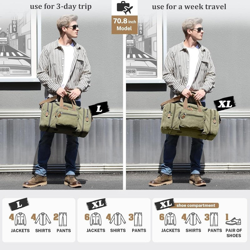 Canvas Duffle Bag for Travel 60L Duffel Overnight Weekender Bag (Army Green)5