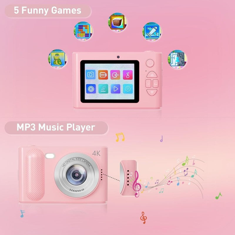 48MP Kids Digital Camera 1080P Dual Lens w/ 32GB Card – Pink Gift5