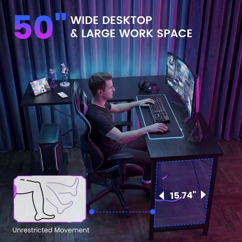 50 Inch L Shaped Desk,Computer Desk Corner Desks Gaming Desk PC Table with CPU S5