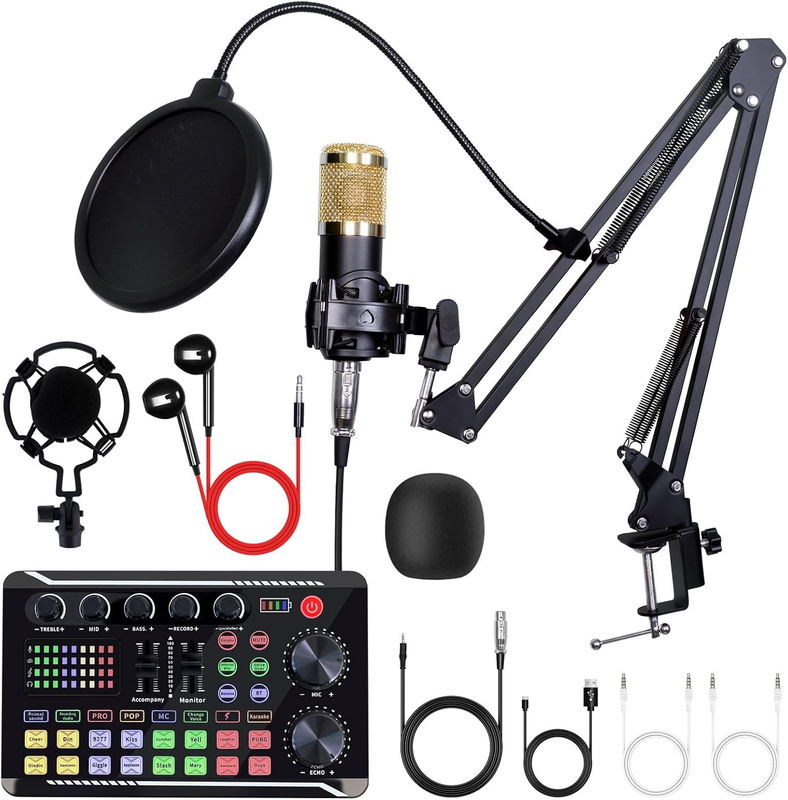 Podcast Equipment Bundle BM 800 Mic Gold & F998 Sound Card Recording Kit10
