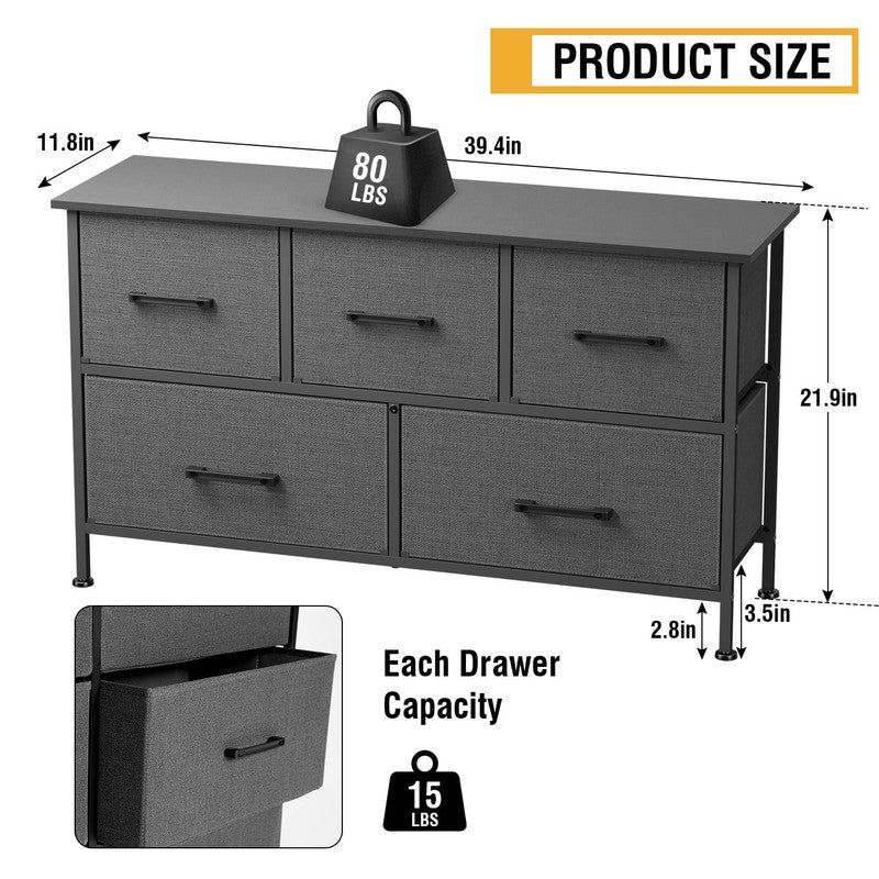 5 Fabric Drawers Dresser for Bedroom,Chest Organizer Units with Steel,Grey3
