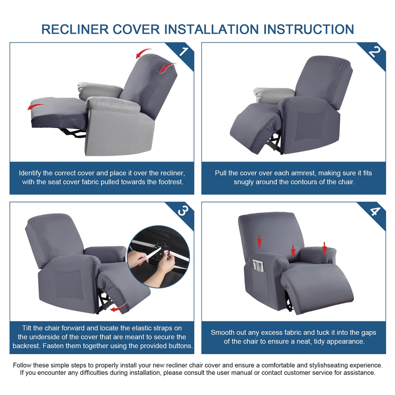 3-Piece Light Gray Recliner Chair Slipcover Stretch Couch Sofa Cover3