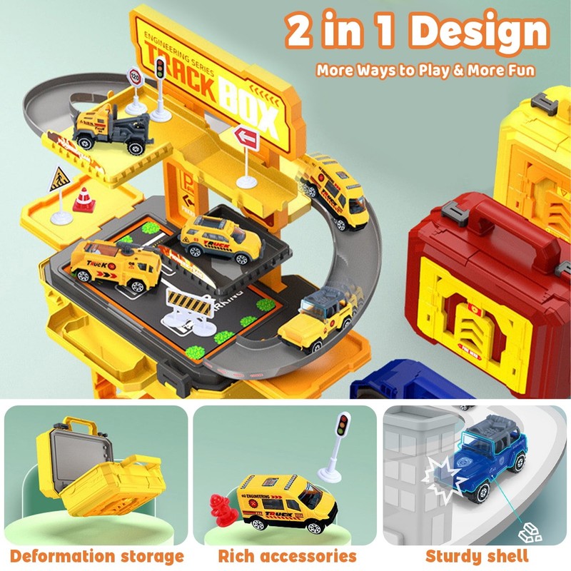 32PCS Engineering Toy Set – Race Track Cars with Storage Box, STEM Learning Gift2