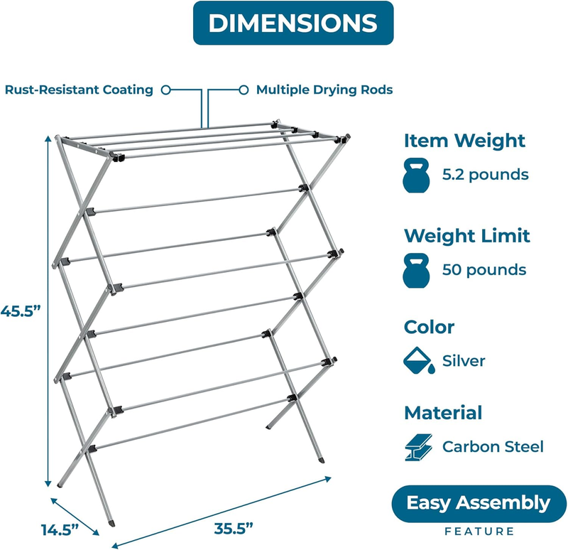 Collapsible Laundry Drying Rack, Sturdy Steel, Foldable & Portable Clothes Dryin5