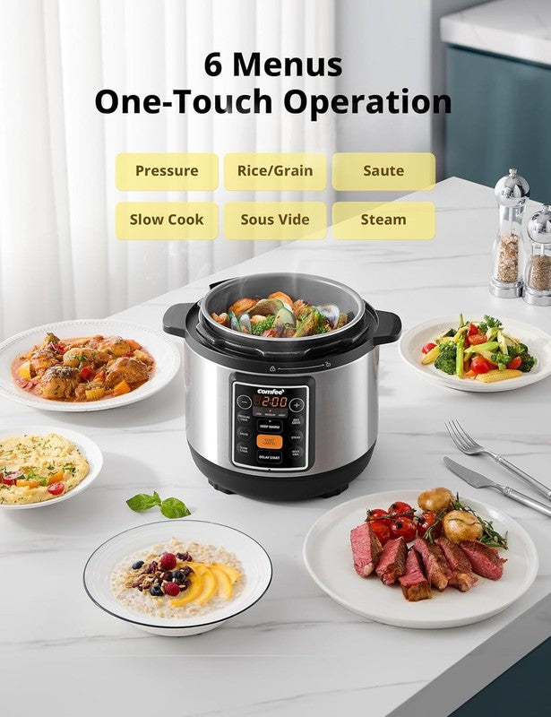 COMFEE’ 7 In 1 Small Electric Pressure Cooker, Slow Cooker, Steamer, Sauté, Sous1