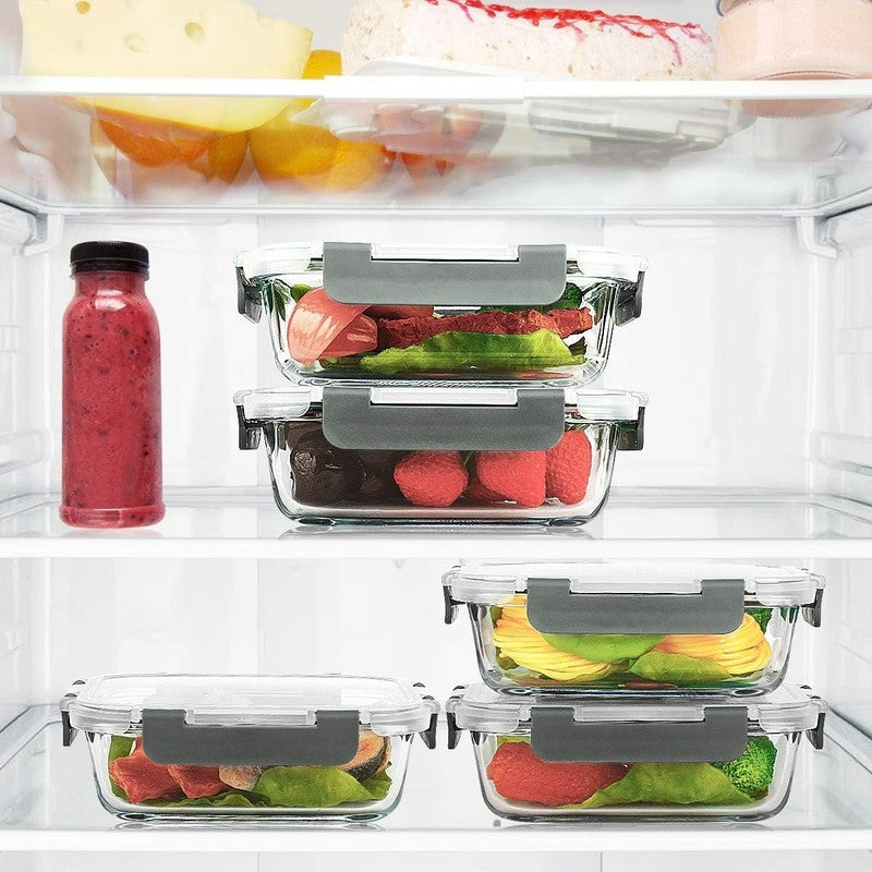 10 Pack 22 Oz Glass Meal Prep Containers with Lids, Gray, Microwave & Oven Safe5