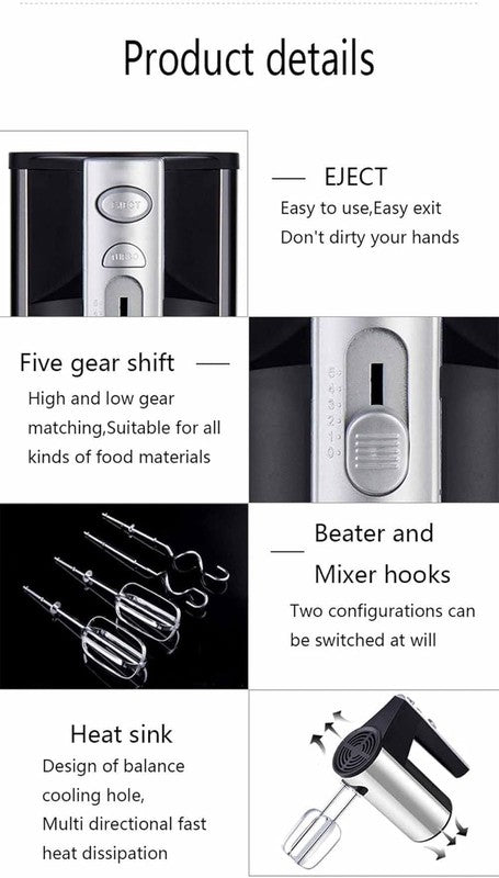 800W Electric Hand Mixer Kitchen Handheld Mixer 5 Speed Powerful with Turbo for 4