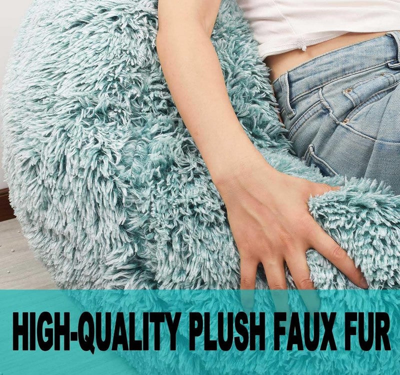Fluffy Bean Bag Chair for Kids 2.5FT Memory Foam Faux Fur Dark Green5