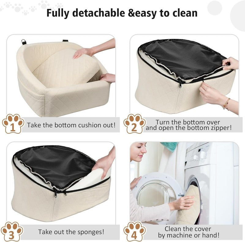 Dog Car Seat Small/Medium Dogs under 30lbs Washable Booster w/ Pockets White4