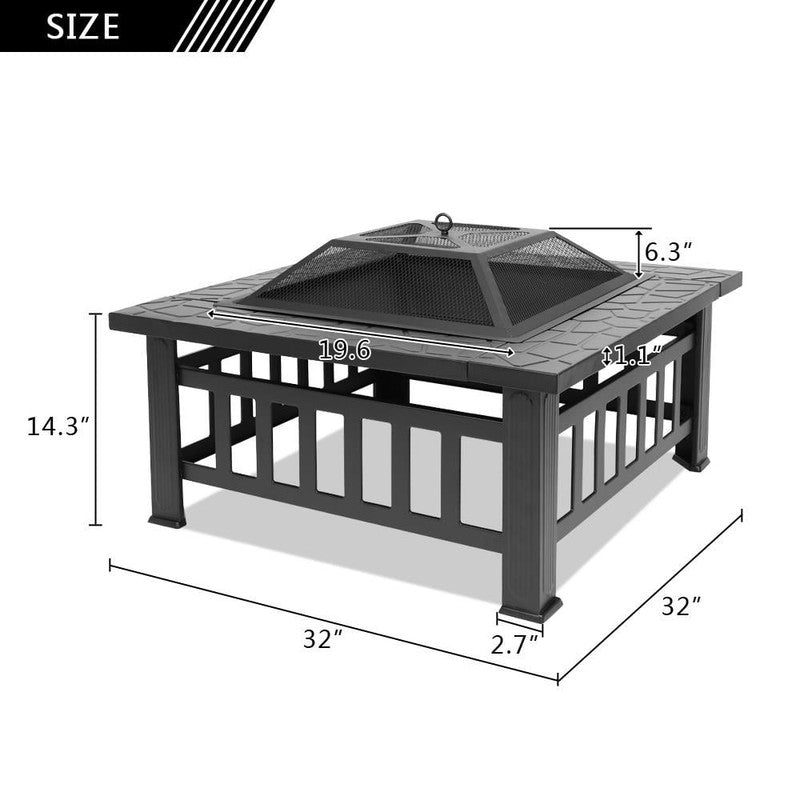 Wooden 32" Metal Fire Pit Patio Garden Square5