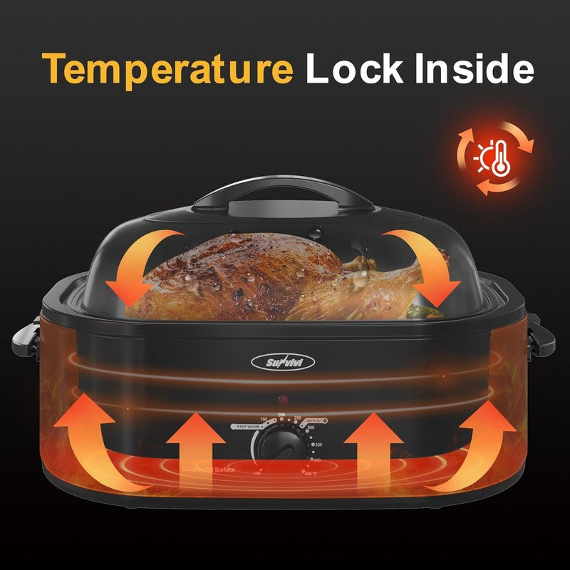 20Qt Electric Roaster Oven Stainless Steel Black 24Lb Turkey Removable Rack3
