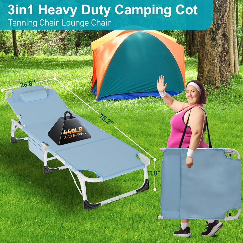Camping Cot Extra Wide Heavy Duty 1200D Oxford Folding Bed w/ Mat Portable Sleep3