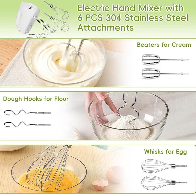 5-Speed Electric Hand Mixer, 4 Large Mixing Bowls Set, Handheld Mixers with Whis2
