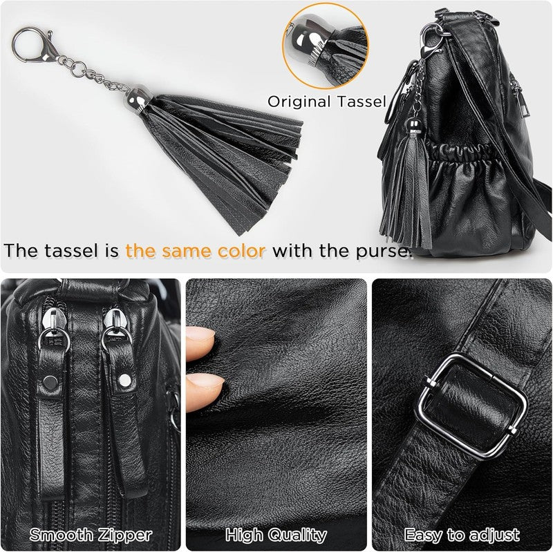 Women Crossbody Bag Tassel PU Leather Shoulder Handbag Purse Pocketbook5
