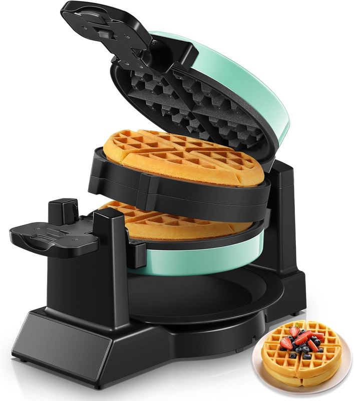 Double Belgian Waffle Maker 1400W Flip Iron Nonstick 8 Slice Mint Blue9