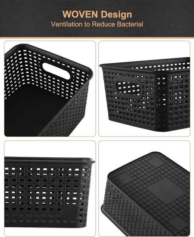 6 Pack Plastic Storage Bins with Lids, Stackable Organizer Baskets Black3