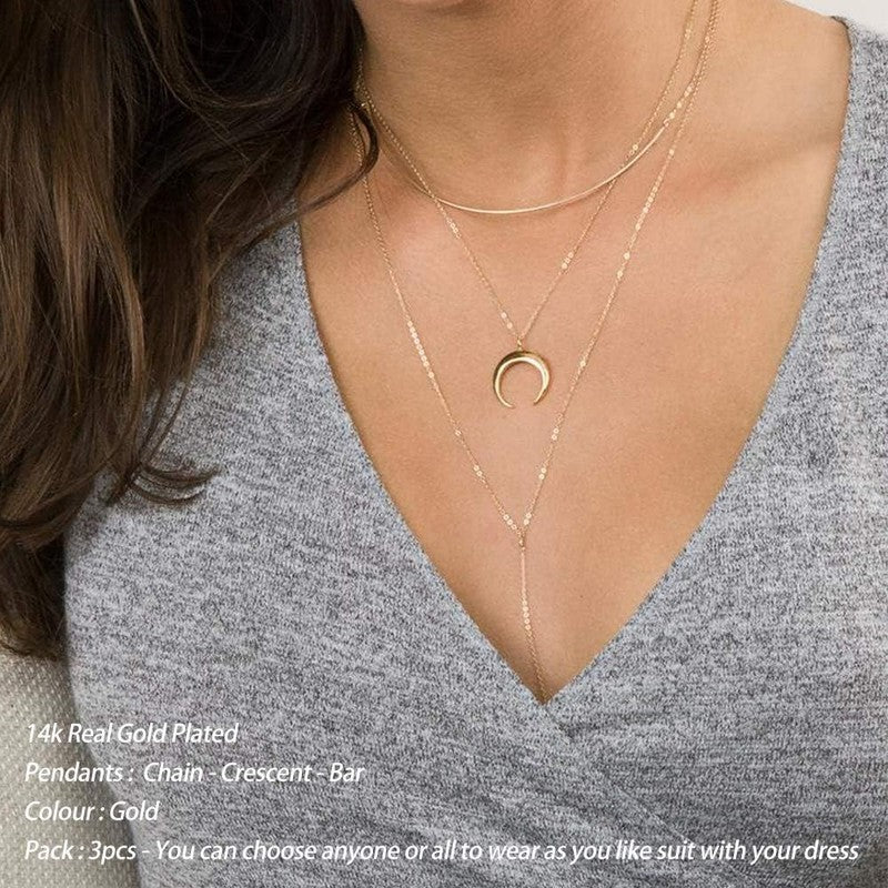 14K Gold Layered Necklaces for Women – Dainty Bar Pearl Coin Moon Jewelry1