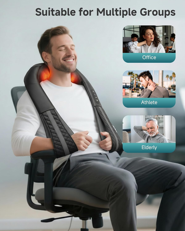 Cordless Neck Massager with Heat, Rechargeable Shiatsu Neck Back Massager for Pa3