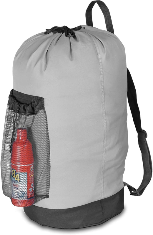 Backpack Laundry Bag with Straps & Mesh Pocket, Durable Nylon Clothes Grey8
