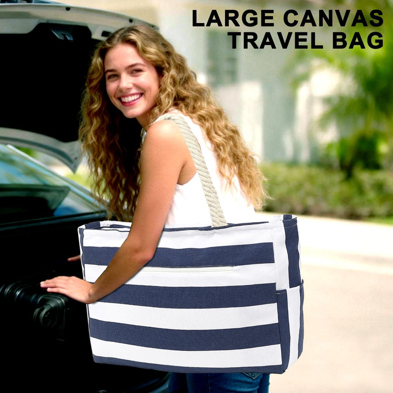 Waterproof Beach Bag Large Canvas Tote Wet Pocket Pool Cruise Travel6
