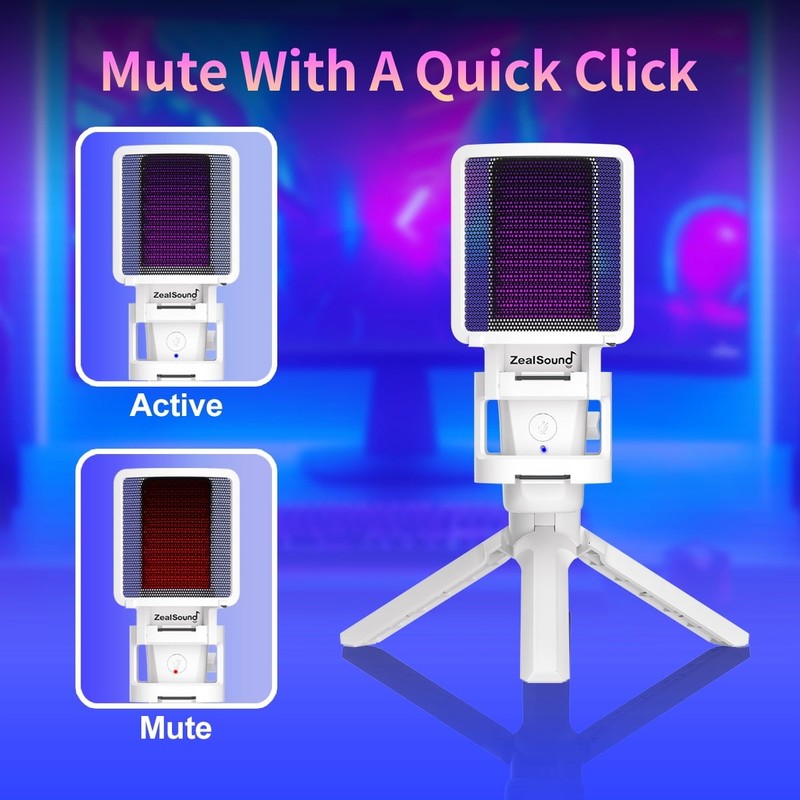USB Condenser Microphone RGB Mute Boom Arm Pop Filter Shock Mount Plug Play4