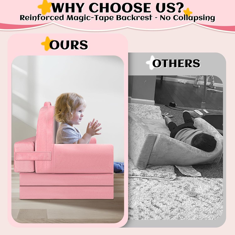 Unicorn Kids Foldable Sofa Bed w/ Washable Cover, Crystal Velvet Toddler Chair4