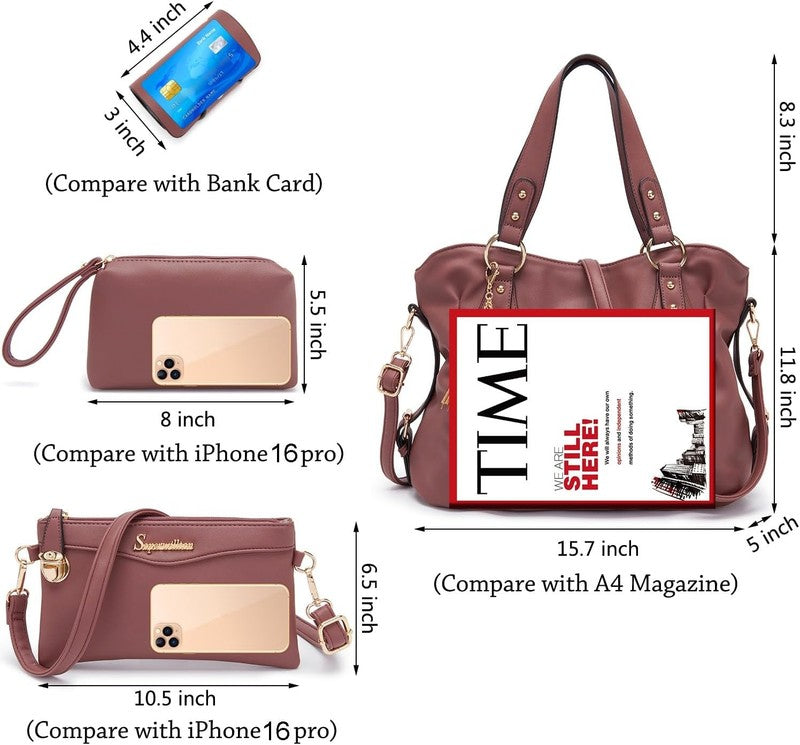 Women Fashion Handbag Set 4PCS Shoulder Bag Satchel Hobo Tote Purse4