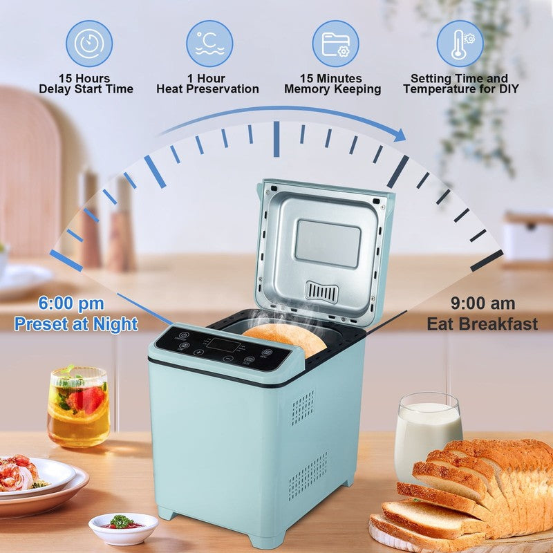 2LB 20-in-1 Bread Maker Machine Green LCD Automatic 2 Custom Menus 0704