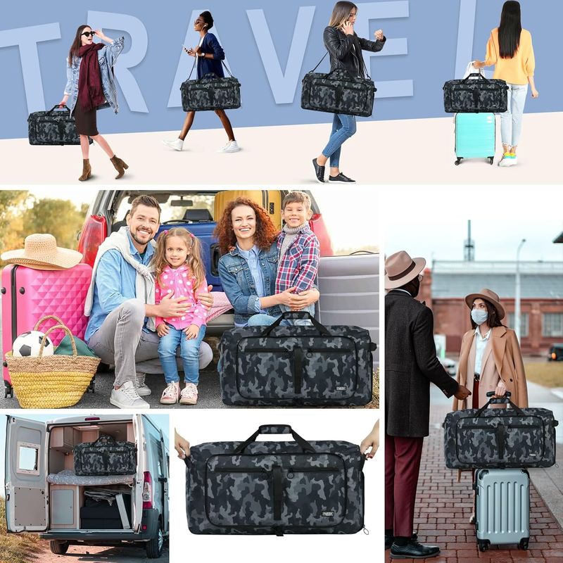65L Travel Duffel Bag Foldable w/ Shoe Compartment Water Resistant Gray1