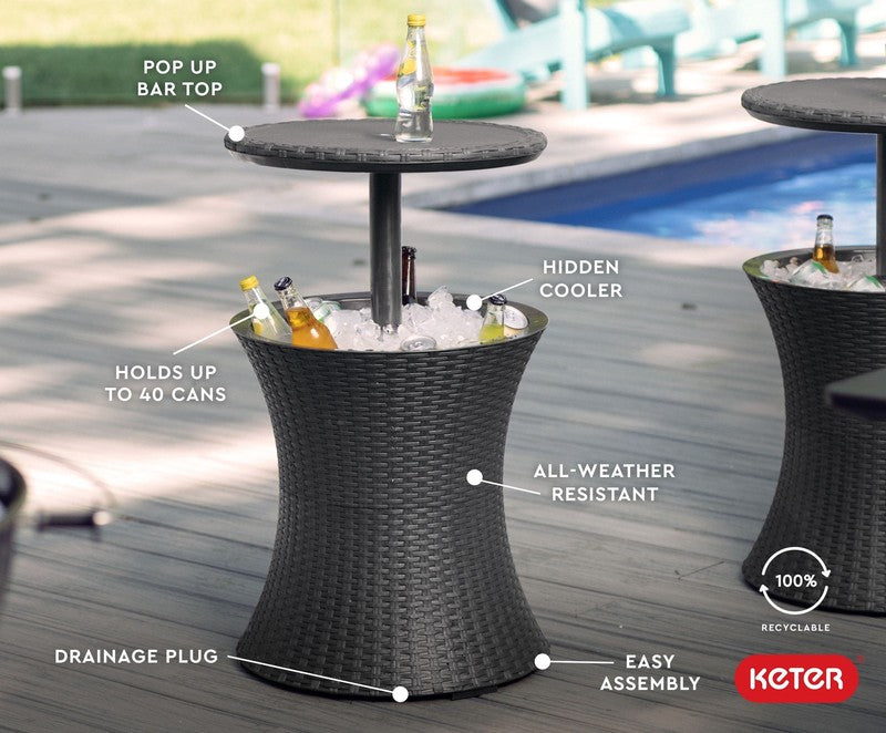 Pacific 7.5 Gal 2-in-1 Cooler & Side Table Outdoor Patio Dark Grey Rattan6