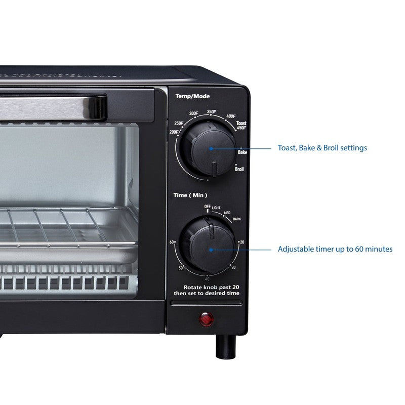 4-Slice Countertop Toaster Oven with Bake Pan & Rack, 3 Settings, Black6