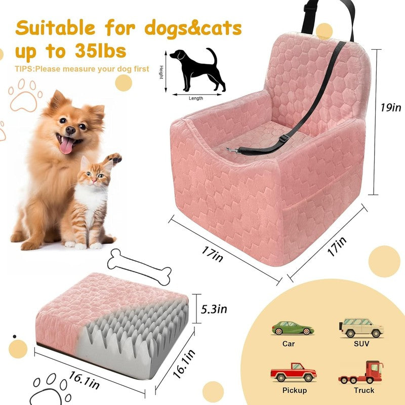 Dog Car Seat Small/Medium Dogs up to 35lbs Memory Foam Washable Cover Pink1