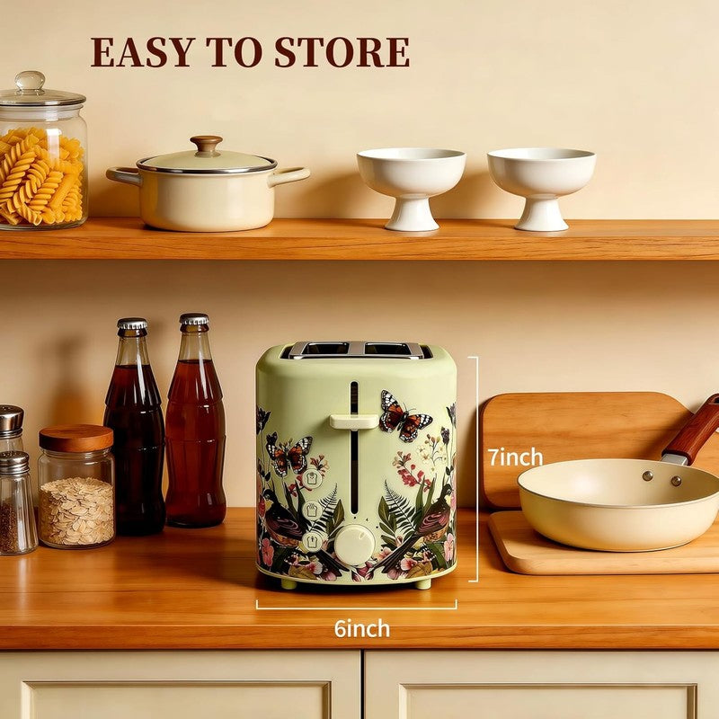 Retro 2 Slice Toaster Floral 6 Settings Wide Slots Warming Rack 750W7