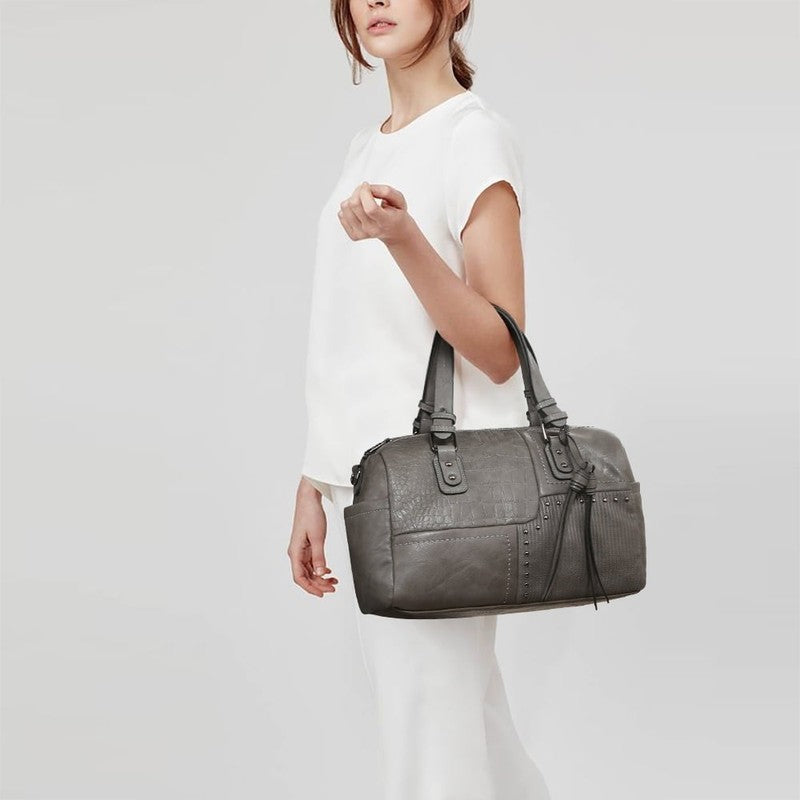 Women Soft Vegan Leather Barrel Bags Large Top Handle Totes Satchel Handbags Sho1