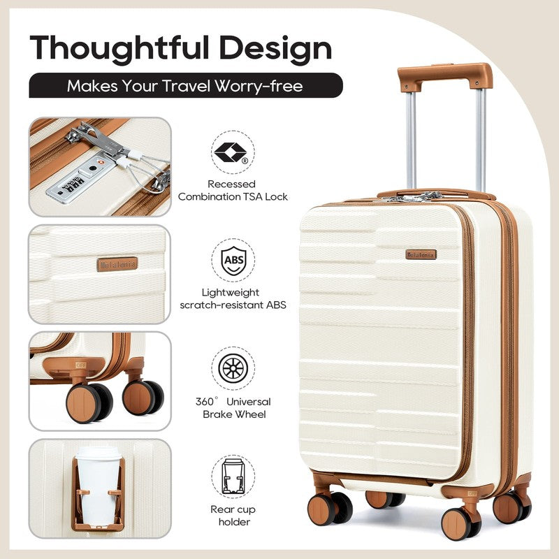 3 Piece Front Opening Cover Carry On Luggage Side Hooks TSA Lock Spinner Wheels 1