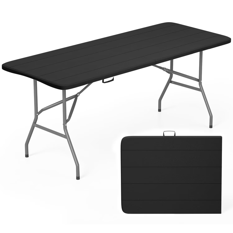 6 Foot Folding Table with Handle Heavy Duty Plastic Party Table Black Indoor Out7