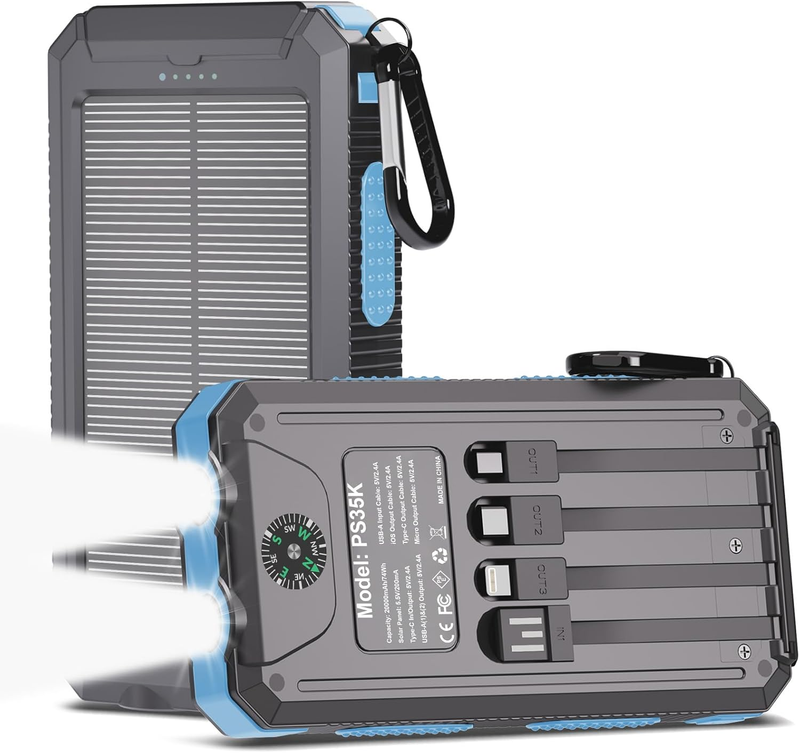 20000mAh Solar Power Bank USB-C Waterproof Dual Flashlight Camping Charger10