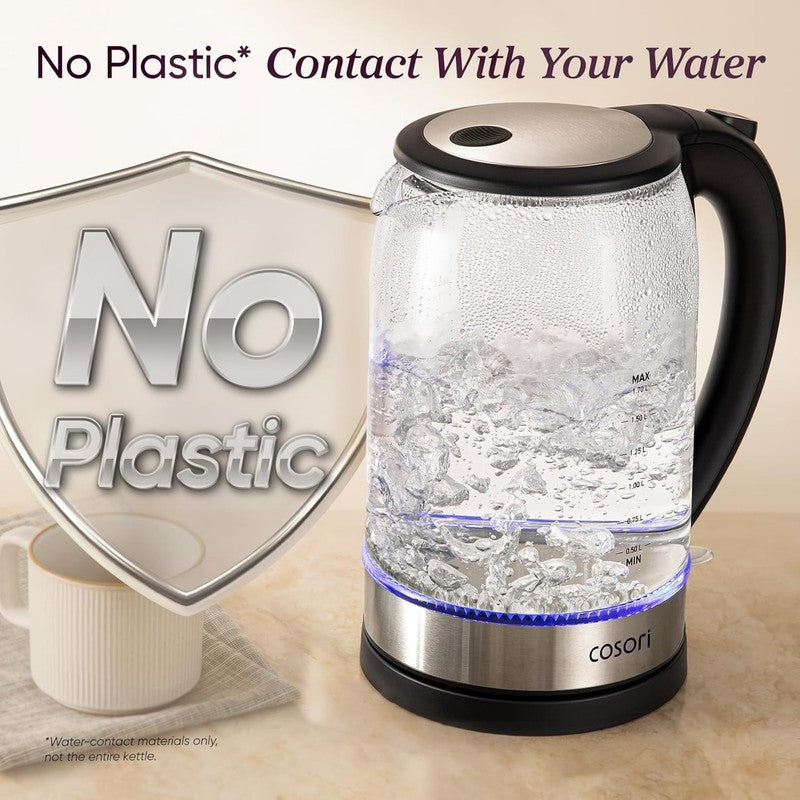 Electric Kettle, No Plastic Contact with Water, Wide Mouth for Easy Cleaning, Au1