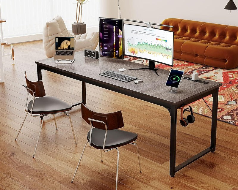 71x24 Computer Desk w/ USB Ports Large Office Study Writing Desk Grey Oak8