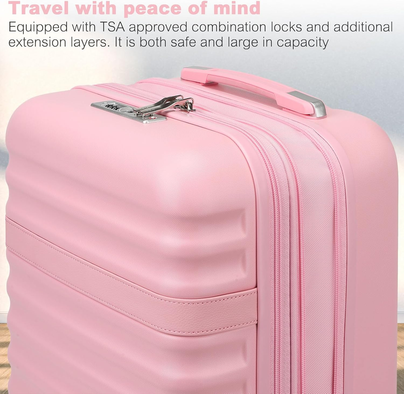 28 Inch Expandable Hardside Luggage ABS PC TSA Lock Suitcase Cream Pink1