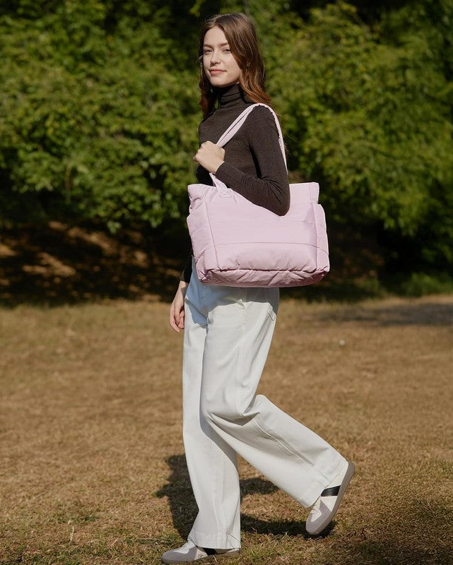 Women’s Lightweight Puffy Tote Bag Shoulder Handbag w/ Compartments for Travel5