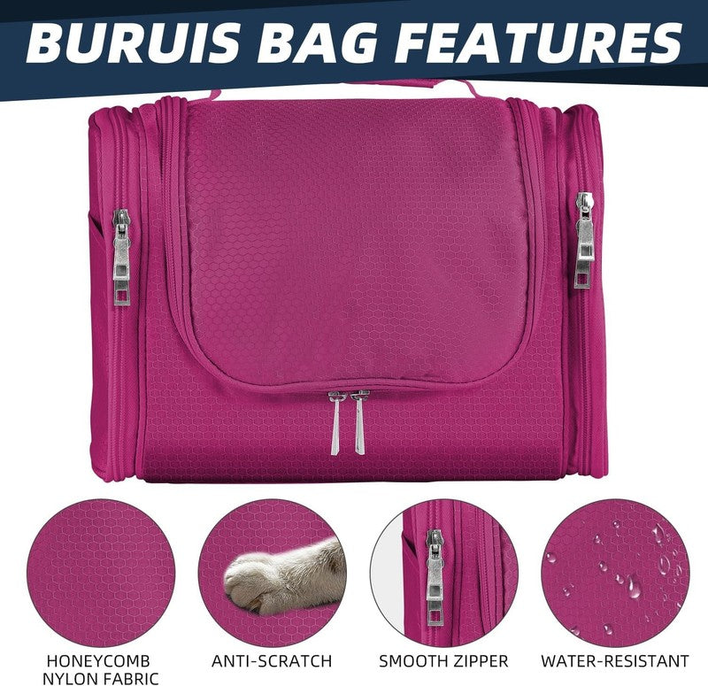 Large Waterproof Hanging Toiletry Bag Organizer for Women 11"x6.2"x8.8" Fuchsia5