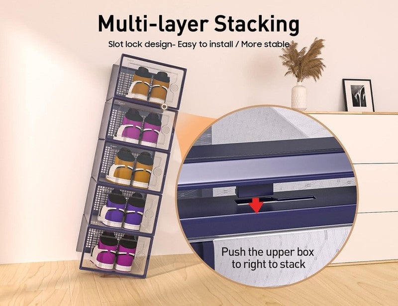 12 Pack X Large Clear Shoe Storage Boxes, Stackable Organizer Bins, Blue2